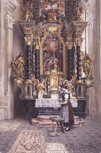 unknow artist Madchen vor dem Anna-Altar in der Stadtpfarrkirche in Rattenberg in Tirol, oil painting picture